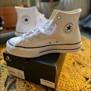 White leather Converse hi-top platform